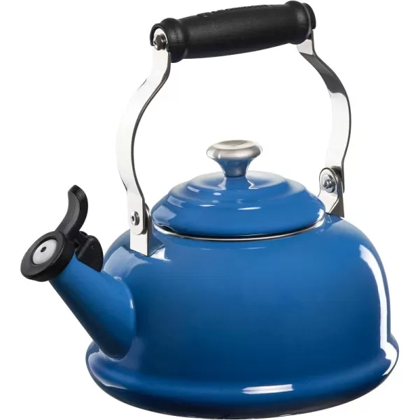 Le Creuset Enamel On Steel Whistling Tea Kettle with Metal Finishes, 1.7 qt., Meringue
