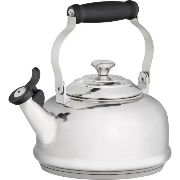 Le Creuset Enamel On Steel Whistling Tea Kettle with Metal Finishes, 1.7 qt., Meringue
