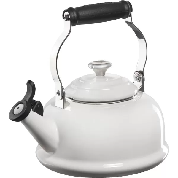 Le Creuset Enamel On Steel Whistling Tea Kettle with Metal Finishes, 1.7 qt., Meringue