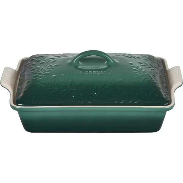 Le Creuset Olive Branch Collection Stoneware Heritage Covered Rectangular Casserole, 4 qt., Marseille with Embossed Lid