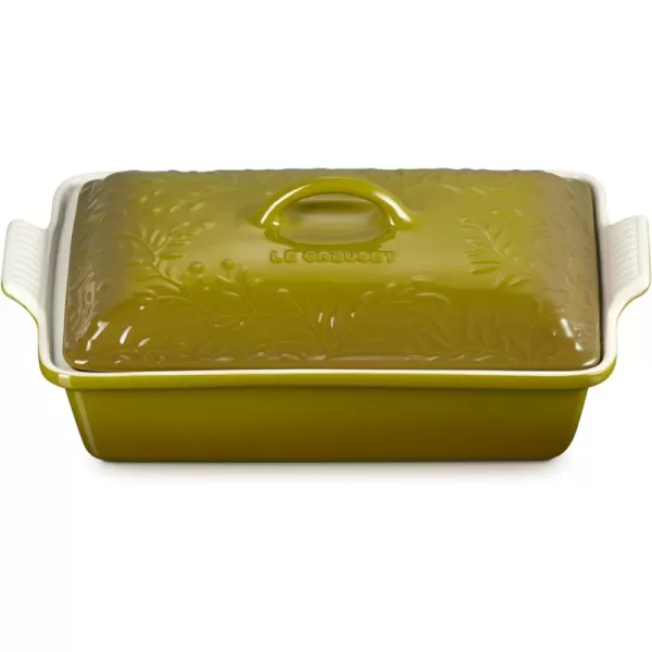 Le Creuset Olive Branch Collection Stoneware Heritage Covered Rectangular Casserole, 4 qt., Marseille with Embossed Lid