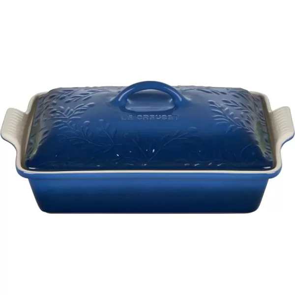 Le Creuset Olive Branch Collection Stoneware Heritage Covered Rectangular Casserole, 4 qt., Marseille with Embossed Lid