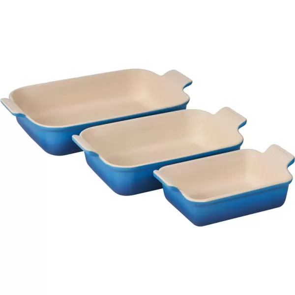 Le Creuset Stoneware Heritage Set 3 Rectangular Dishes, Sea Salt