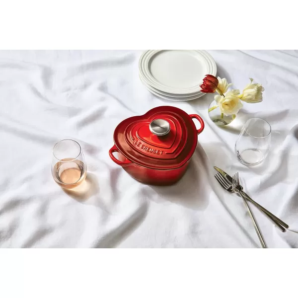 Le Creuset Signature Enameled Cast Iron Figural Heart Cocotte, 2 Quart, Coastal Blue with Stainless Steel Knob