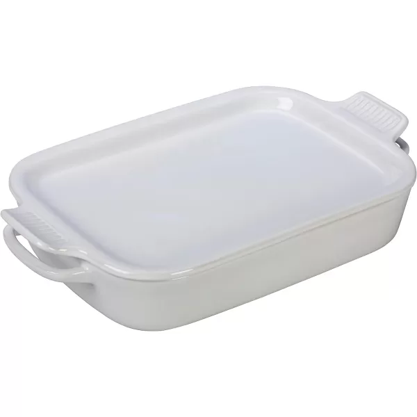 Le Creuset Stoneware Rectangular Dish with Platter Lid, 14 3/4" X 9", White