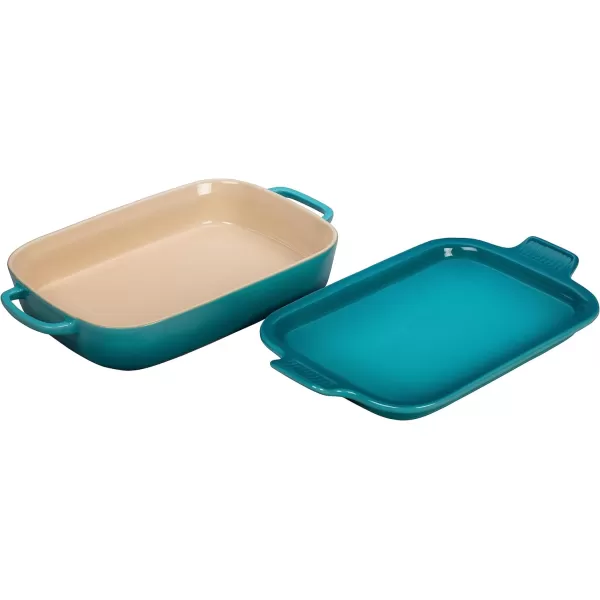 Le Creuset Stoneware Rectangular Dish with Platter Lid, 14 3/4" X 9", White