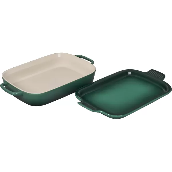Le Creuset Stoneware Rectangular Dish with Platter Lid, 14 3/4" X 9", White