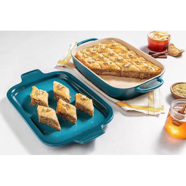 Le Creuset Stoneware Rectangular Dish with Platter Lid, 14 3/4" X 9", White
