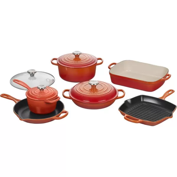 Le Creuset Signature Enameled Cast-Iron Cookware Set, 10-Piece, White