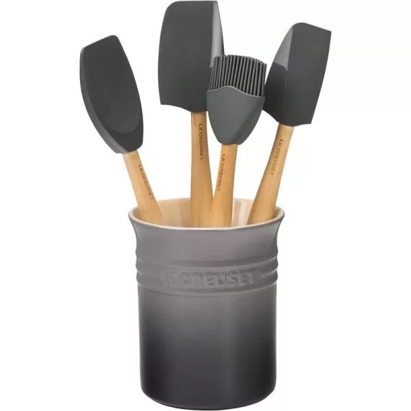 Le Creuset Silicone Craft Series Utensil Set with Stoneware Crock, 5 pc., White
