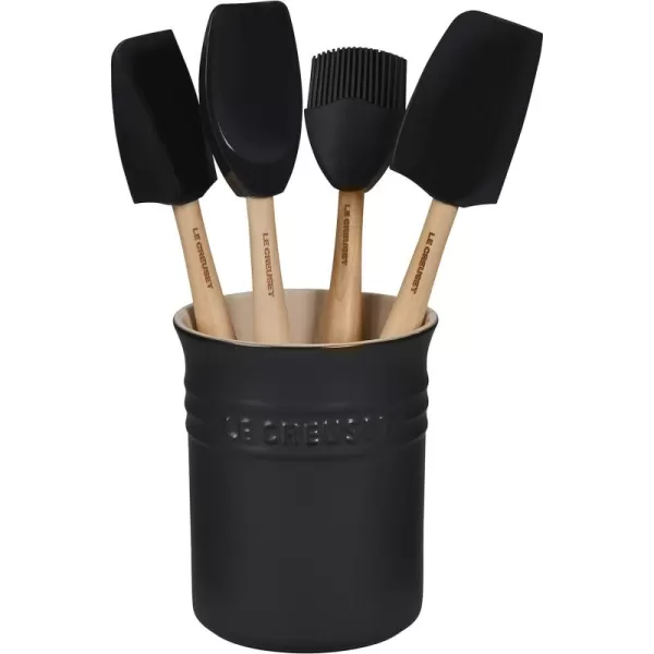Le Creuset Silicone Craft Series Utensil Set with Stoneware Crock, 5 pc., White