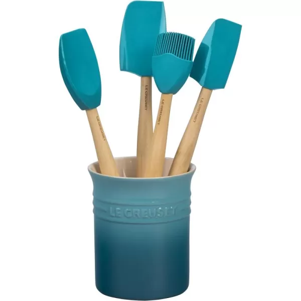 Le Creuset Silicone Craft Series Utensil Set with Stoneware Crock, 5 pc., White