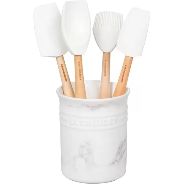Le Creuset Silicone Craft Series Utensil Set with Stoneware Crock, 5 pc., White