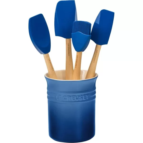 Le Creuset Silicone Craft Series Utensil Set with Stoneware Crock, 5 pc., White