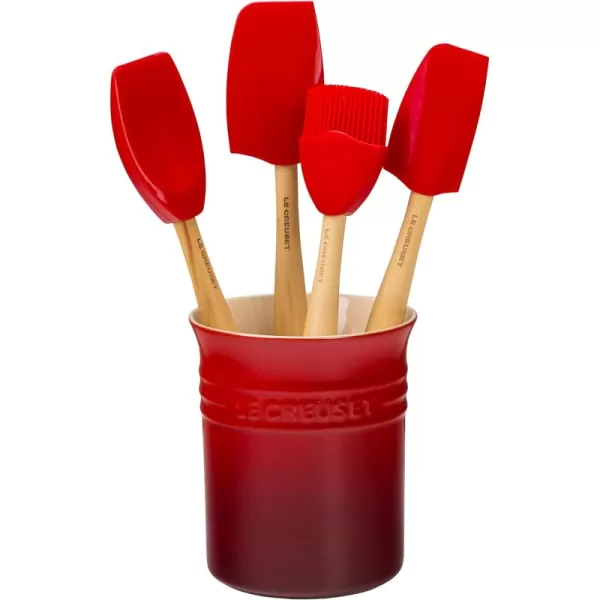Le Creuset Silicone Craft Series Utensil Set with Stoneware Crock, 5 pc., White