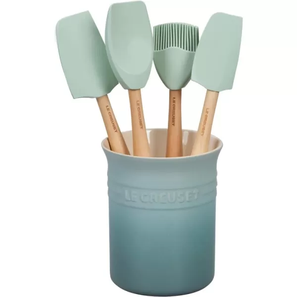 Le Creuset Silicone Craft Series Utensil Set with Stoneware Crock, 5 pc., White