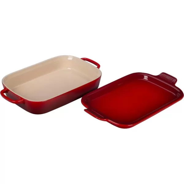 Le Creuset Stoneware Rectangular Dish with Platter Lid, 14 3/4" X 9", White