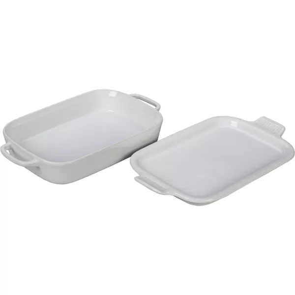 Le Creuset Stoneware Rectangular Dish with Platter Lid, 14 3/4" X 9", White