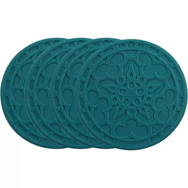 Le Creuset Silicone French Coasters, Set of 4 - 4" diameter , White