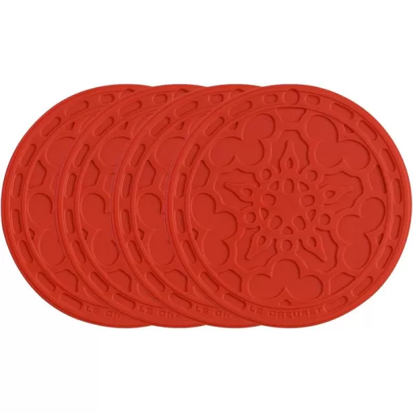 Le Creuset Silicone French Coasters, Set of 4 - 4" diameter , White