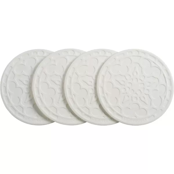 Le Creuset Silicone French Coasters, Set of 4 - 4" diameter , White