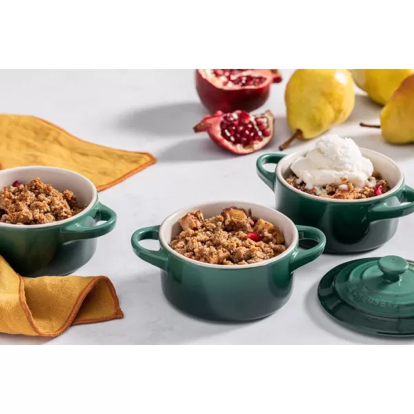 Le Creuset Stoneware Set of 4 Mini Cocottes with Cookbook, 8 oz. each, Cerise