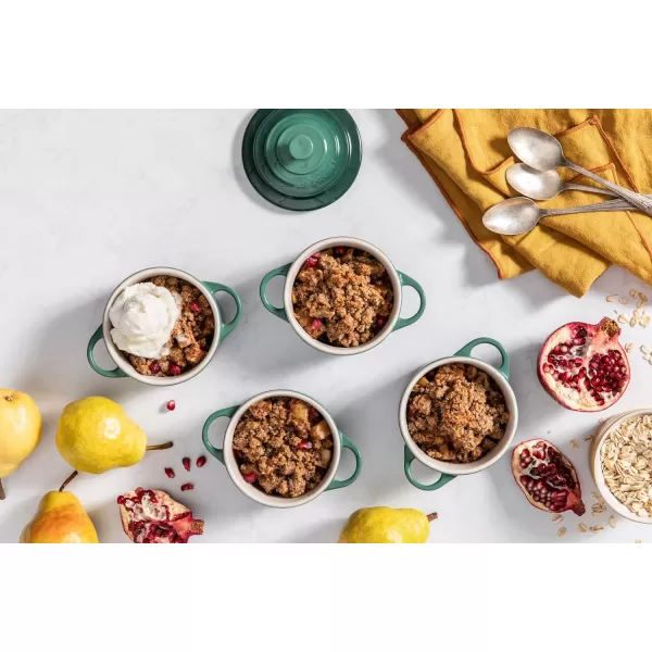 Le Creuset Stoneware Set of 4 Mini Cocottes with Cookbook, 8 oz. each, Cerise
