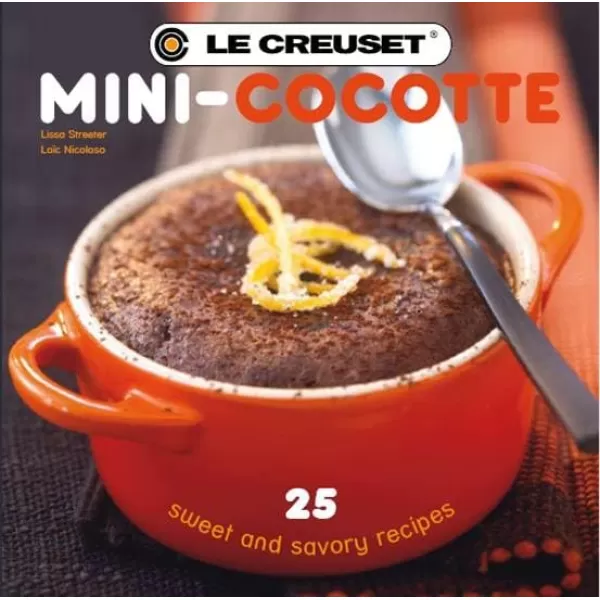 Le Creuset Stoneware Set of 4 Mini Cocottes with Cookbook, 8 oz. each, Cerise