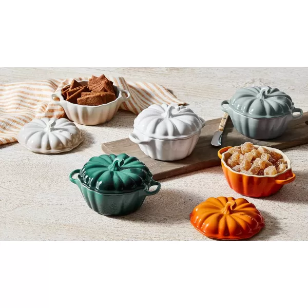 imageLe Creuset Stoneware Pumpkin Mini Cocotte 12 oz OliveWhite