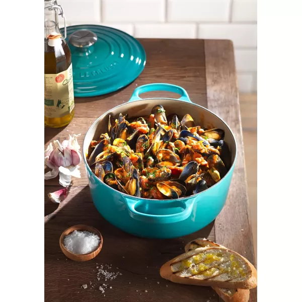 imageLe Creuset Enameled Cast Iron Signature Oval Dutch Oven 675 qt Sea SaltCaribbean