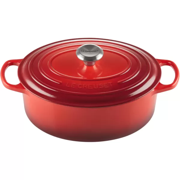 imageLe Creuset Enameled Cast Iron Signature Oval Dutch Oven 675 qt Sea SaltCerise