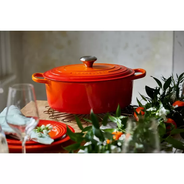 imageLe Creuset Enameled Cast Iron Signature Oval Dutch Oven 675 qt Sea SaltFlame