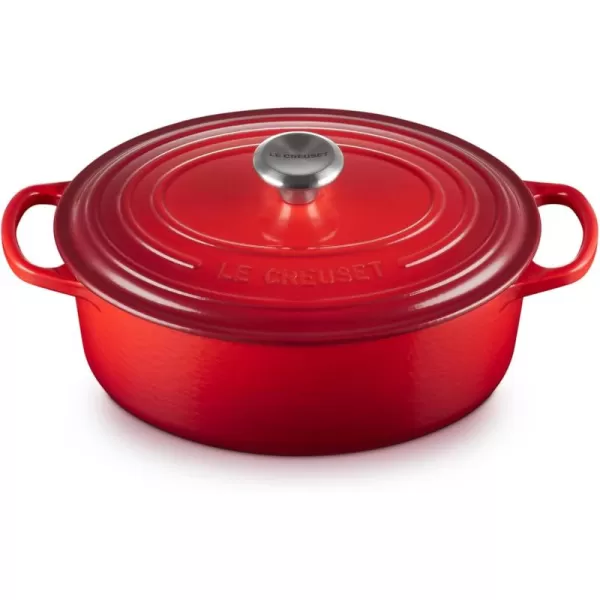 imageLe Creuset Enameled Cast Iron Signature Oval Dutch Oven 675 qt Sea SaltCerise