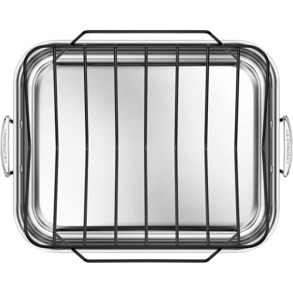 imageLe Creuset Stainless Steel Roasting Pan with Nonstick Rack 14quot x 10quotLarge
