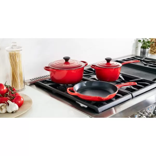 imageLe Creuset Enameled Cast Iron Signature Cookware Set 5 pc  WhiteCerise