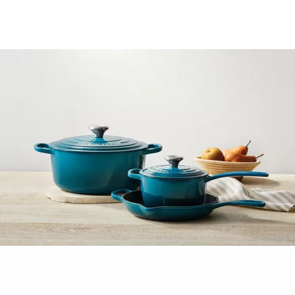 imageLe Creuset Enameled Cast Iron Signature Cookware Set 5 pc  WhiteDeep Teal