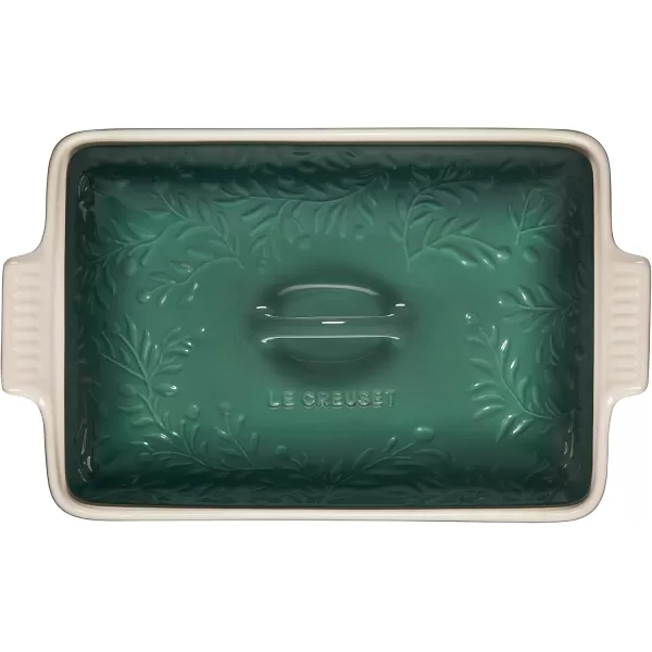imageLe Creuset Olive Branch Collection Stoneware Heritage Covered Rectangular Casserole 4 qt Artichaut with Embossed LidArtichaut