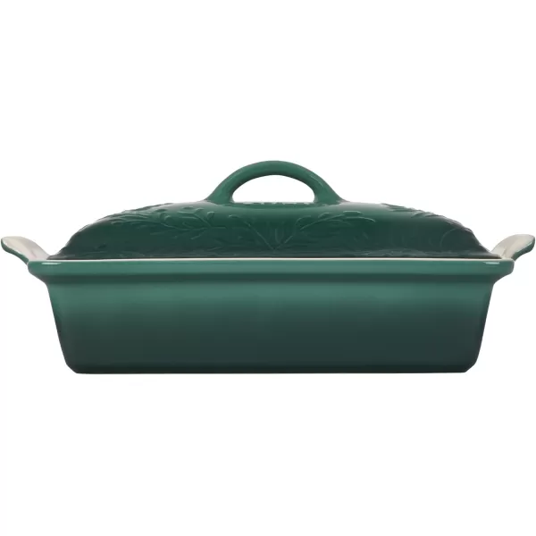 imageLe Creuset Olive Branch Collection Stoneware Heritage Covered Rectangular Casserole 4 qt Artichaut with Embossed LidArtichaut