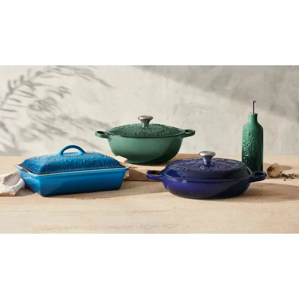 imageLe Creuset Olive Branch Collection Stoneware Heritage Covered Rectangular Casserole 4 qt Artichaut with Embossed LidMarseille
