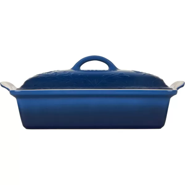 imageLe Creuset Olive Branch Collection Stoneware Heritage Covered Rectangular Casserole 4 qt Artichaut with Embossed LidMarseille