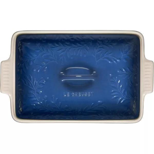 imageLe Creuset Olive Branch Collection Stoneware Heritage Covered Rectangular Casserole 4 qt Artichaut with Embossed LidMarseille