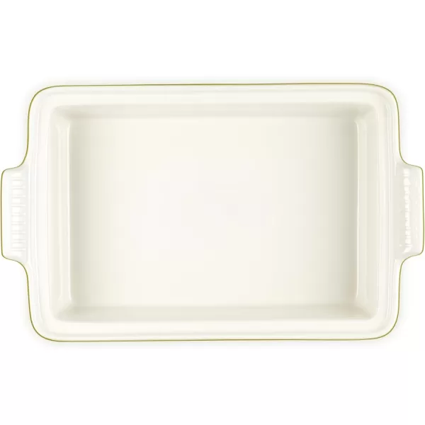 imageLe Creuset Olive Branch Collection Stoneware Heritage Covered Rectangular Casserole 4 qt Artichaut with Embossed LidOlive