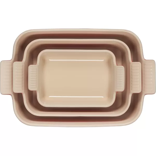 imageLe Creuset Stoneware Heritage Set 3 Rectangular Dishes Sea SaltCerise