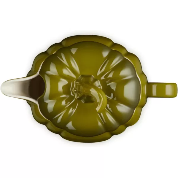 imageLe Creuset Stoneware Pumpkin Gravy Boat with Lid 14 oz PersimmonOlive