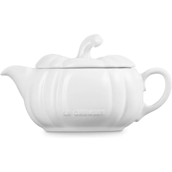 imageLe Creuset Stoneware Pumpkin Gravy Boat with Lid 14 oz PersimmonWhite