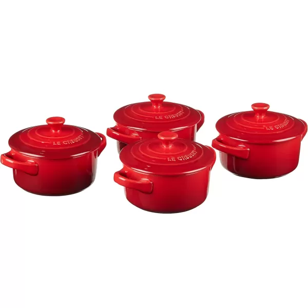 imageLe Creuset Stoneware Set of 4 Mini Cocottes with Cookbook 8 oz each CeriseCerise