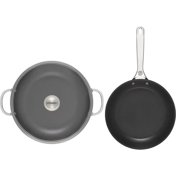 imageLe Creuset Toughened Nonstick Pro Cookware Set 3pc 95 Fry Pan ampamp 25 qt Braiser WGlass Lid