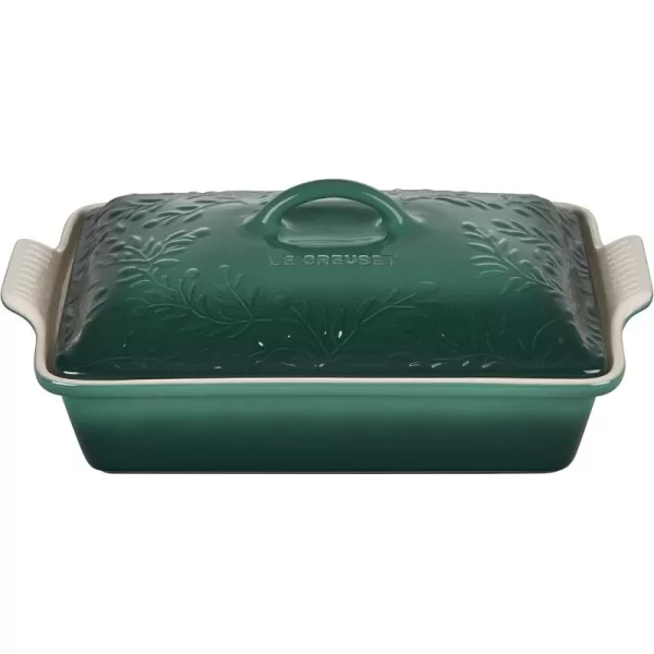 imageLe Creuset Olive Branch Collection Stoneware Heritage Covered Rectangular Casserole 4 qt Artichaut with Embossed LidArtichaut