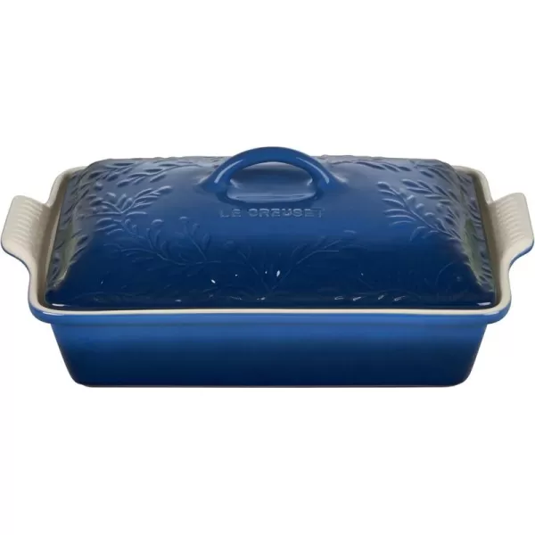 imageLe Creuset Olive Branch Collection Stoneware Heritage Covered Rectangular Casserole 4 qt Artichaut with Embossed LidMarseille