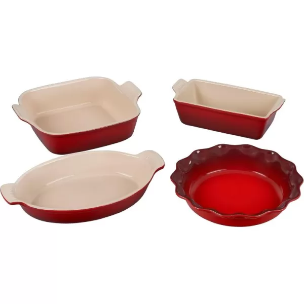 imageLe Creuset Stoneware 4 PC Heritage Bakeware Set CeriseCerise